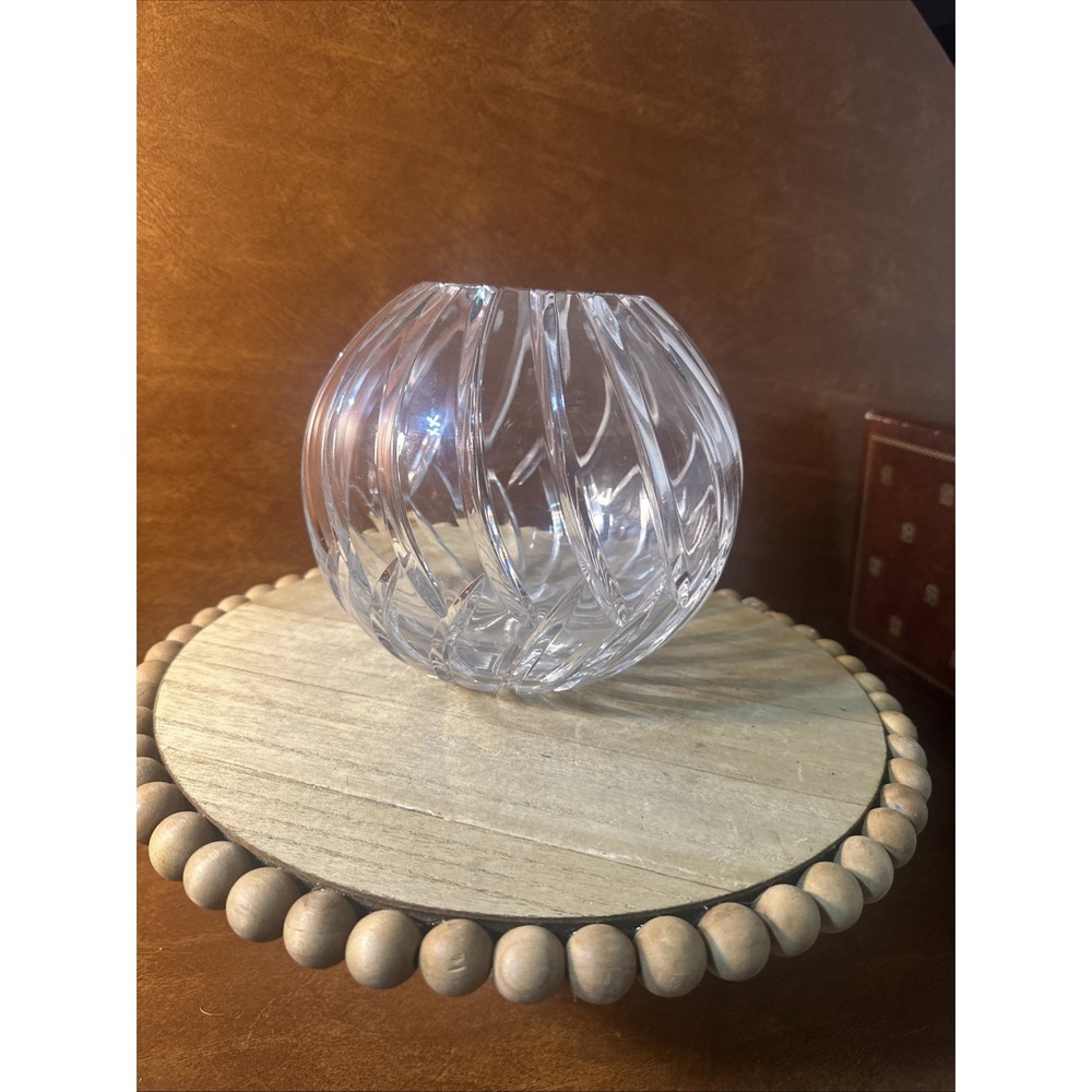 Vintage Cut Lead Crystal Rose Bowl- Swirl Design 6.5"X6.5"